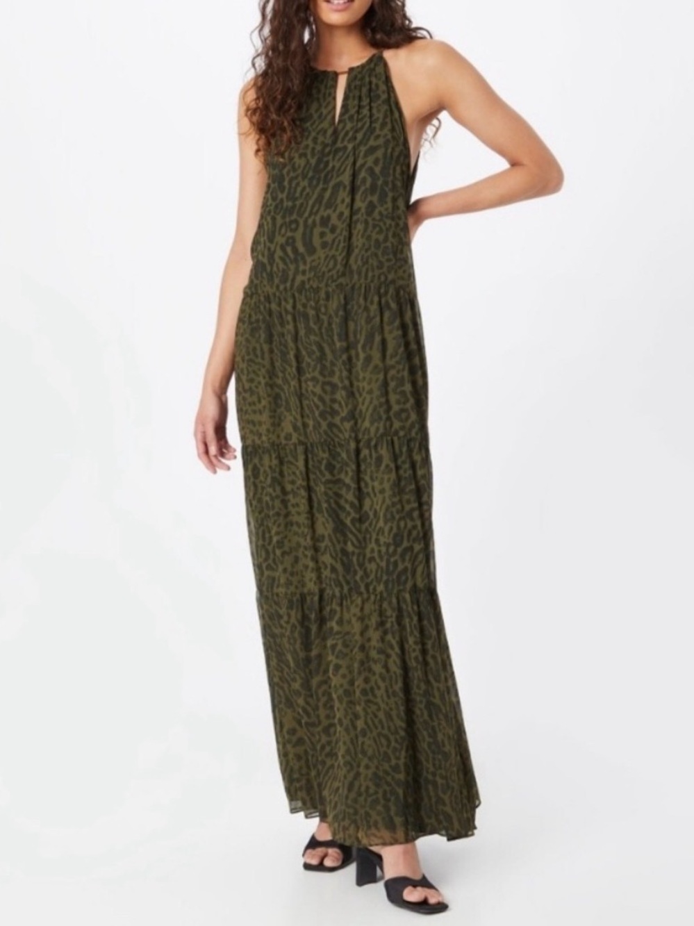 Ralph Lauren Olive Green Halter Maxi Dress NWT Ocelot print - Size 6 - Picture 8 of 10